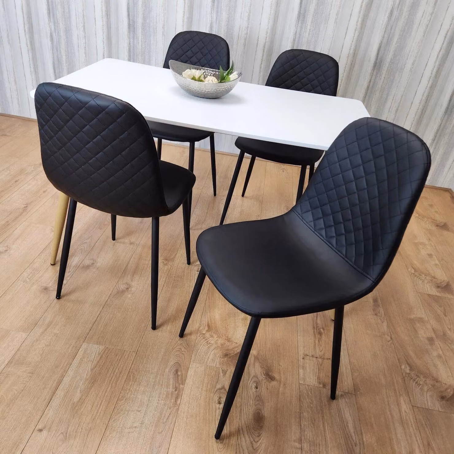 Kosy Koala Modern Rectangular Dining Table Set with 4 Black Chairs, Brown and White – 2