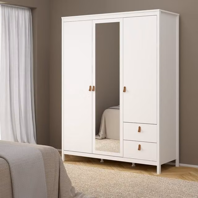 Furniture To Go Barcelona Wardrobe with 2 Doors, 1 Mirror Door and 2 Drawers in Cashmere White