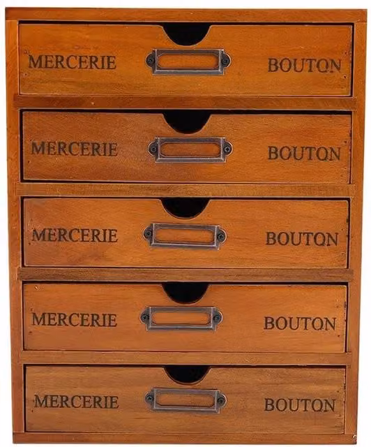 KORVIXA Vintage Wooden 5 Drawer Desktop Storage Box, Brown, W/D/H: 100 x 100 x 31 cm