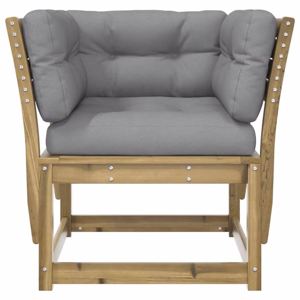 Berkfield Home Garden Sofa Armrest with Cushions in Brown and Grey, Made from Treated Pine Wood – 3
