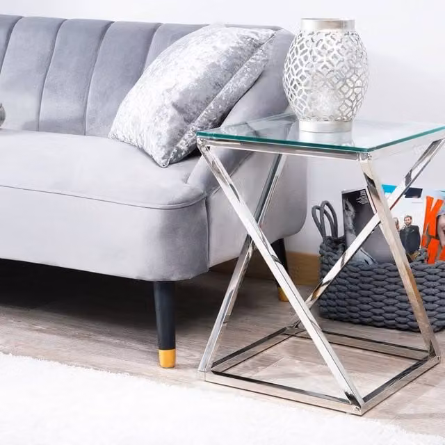 Wyld and Coco Square Side Table with Silver Glass Top, W/D/H: 40 x 40 x 55 cm – 1