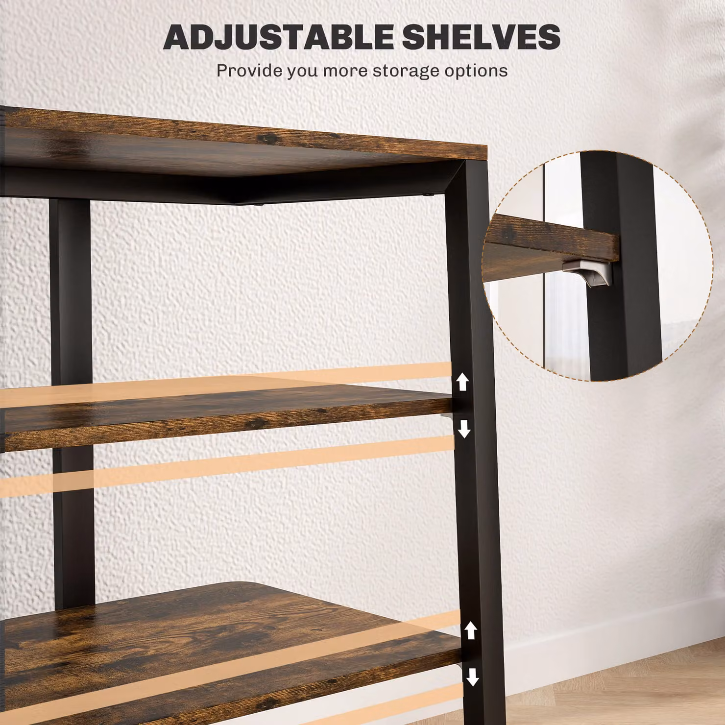 HOMCOM 4-Tier HiFi Rack Stand and Record Player Stand with Adjustable Shelves in Rustic Brown – 5