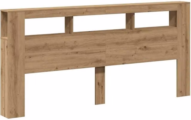 Berkfield Home Artisan Oak LED Headboard with Integrated Lighting and Bedside Shelves, Brown, W: 220 cm, D: 18.5 cm, H: 103.5 cm – 1