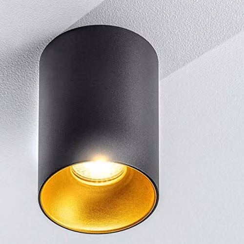 CGC Lighting Sandra Black Cylinder Ceiling Spotlight with Gold Inner Reflector