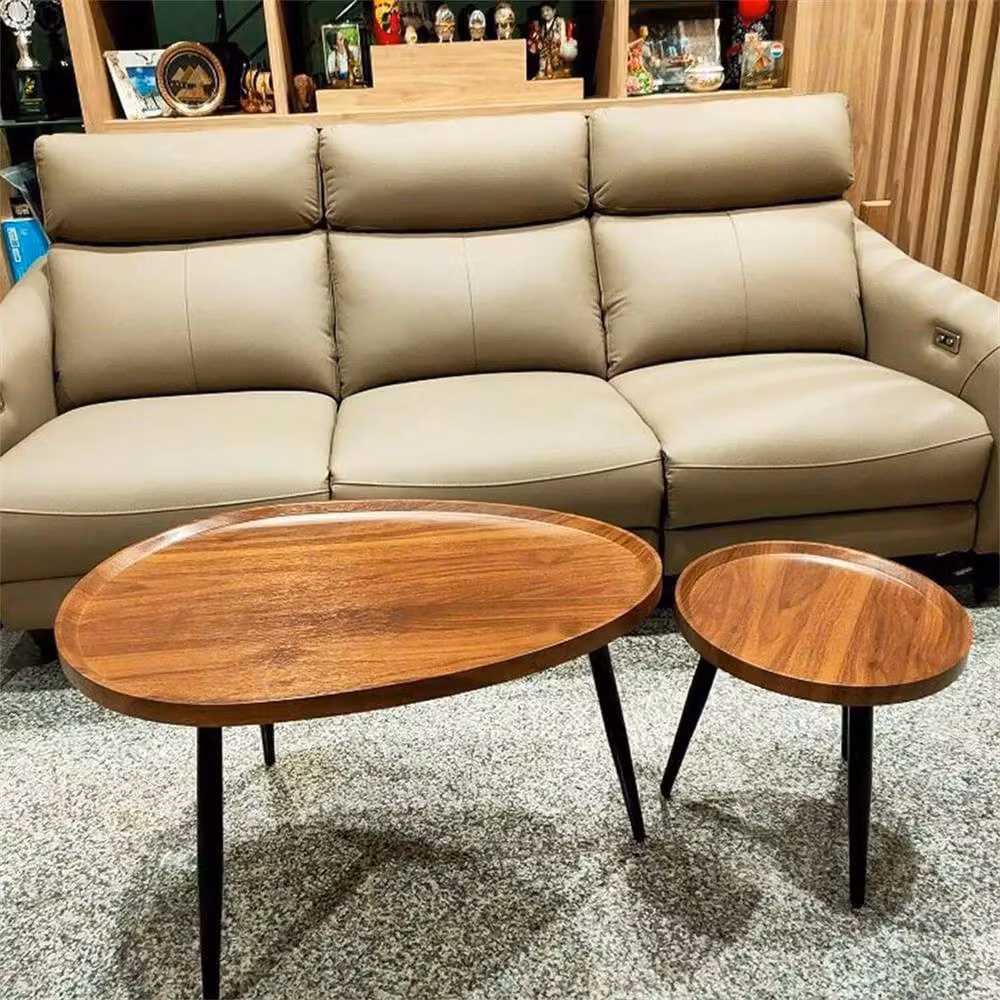 KORVIXA Brown Wooden Nesting Coffee Table with Oval MDF Tops – 4