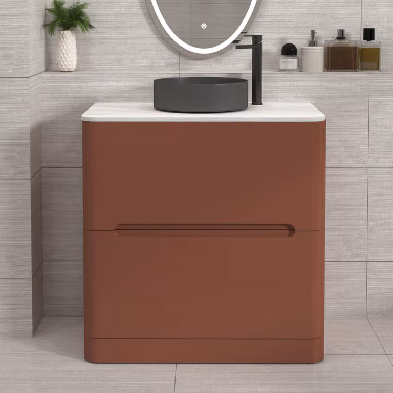 Royal Bathrooms Venice 800mm Terracotta Clay Floor Standing 2 Drawer Vanity Unit with White Art Round Basin