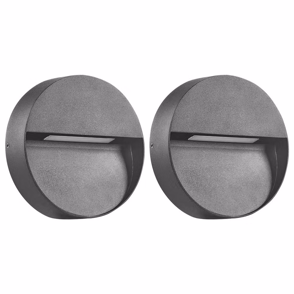 Wyld and Coco Set of 2 Modern Round LED Outdoor Wall Lamps in Black Aluminium and Glass, Diameter: 15 cm – 2