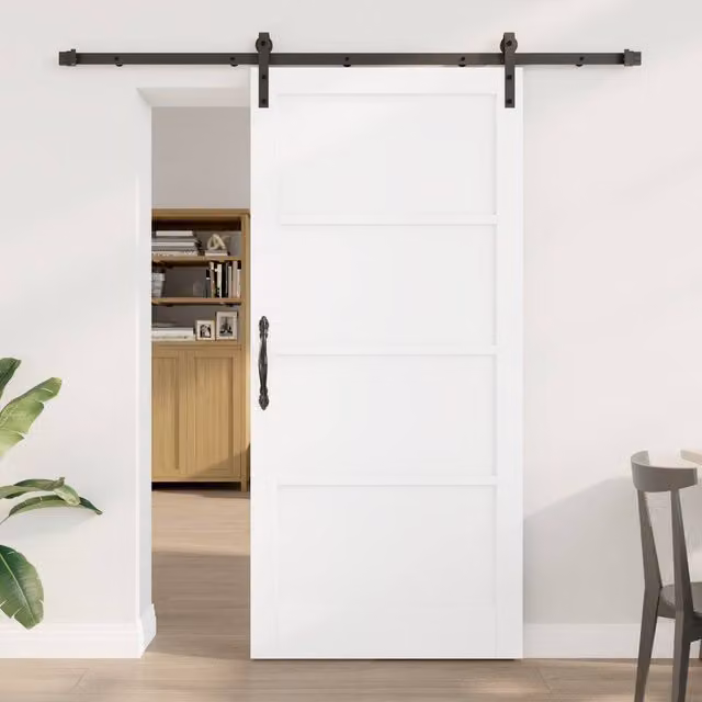 Berkfield Home Modern White Lacquered Solid Wood Pine Sliding Door with Hardware Set W: 93 cm, H: 202 cm