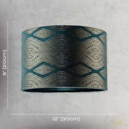 Happy Homewares Forest Green and Gold Geometric Cylinder Lamp Shade, Diameter: 30 cm – 5