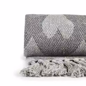 New Edge Blinds Love Collection Woven Cotton Throw in Grey, W: 228 cm x D: 254 cm – 3