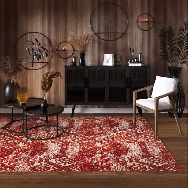 The Rug House Red Aztec Living Room Rug, W: 230 cm, D: 160 cm