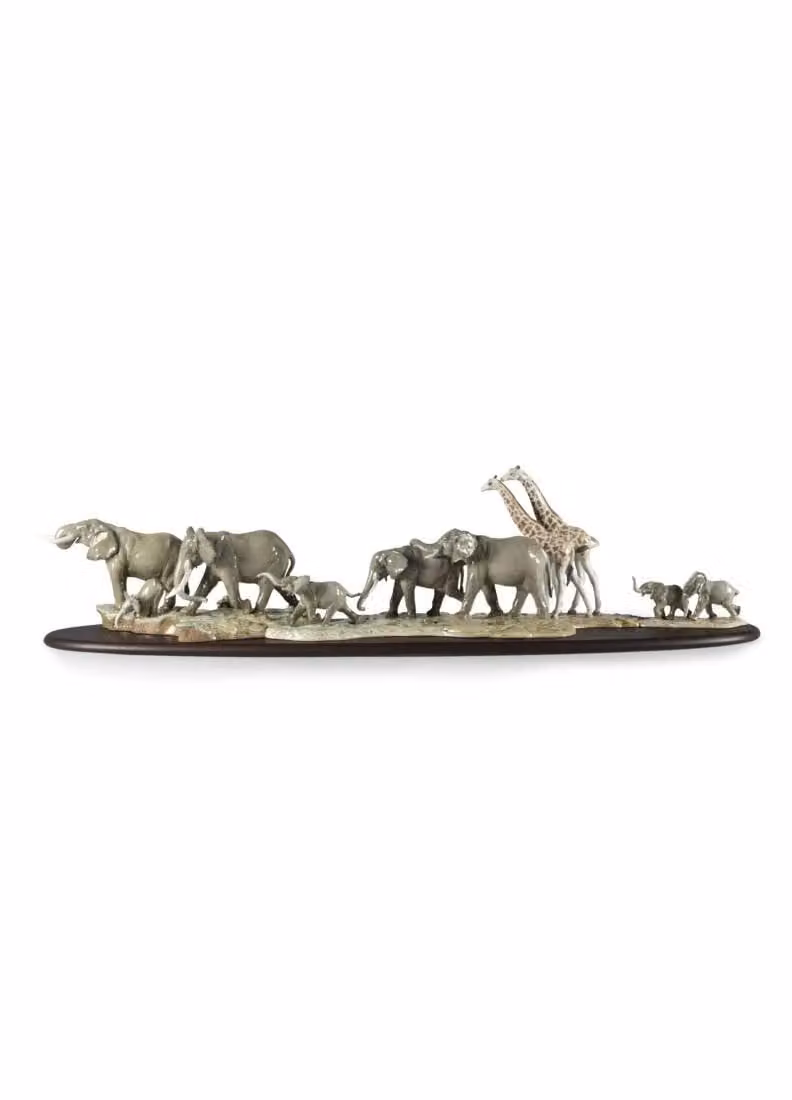 Lladró African Savannah Wild Animals Grey Porcelain Tabletop Sculpture