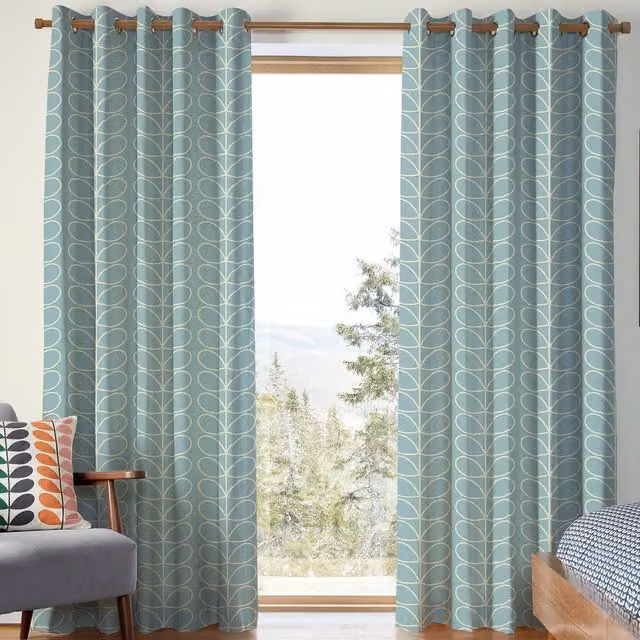 Orla Kiely Jumbo Linear Stem Made to Measure Blackout Eyelet Curtains in Aqua Blue