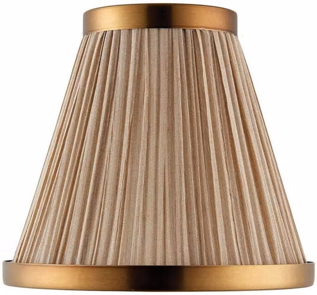 Loops Luxury Round Tapered Lamp Shade in Beige Pleated Organza Fabric with Antique Brass Finish