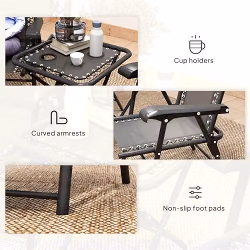 Outsunny 3 Piece Folding Garden Bistro Set in Black Metal – 6