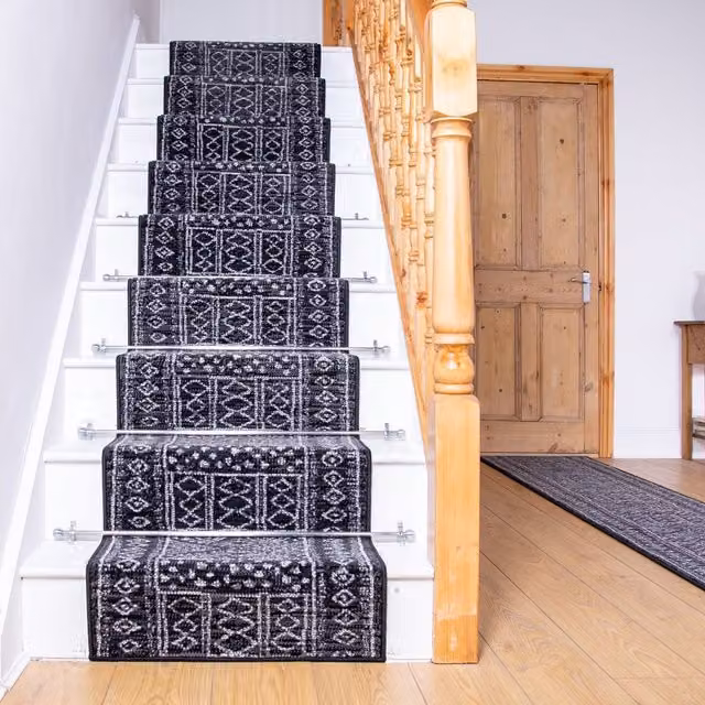 runrug Black Afrikans Ethnic Stair Carpet Runner, Black, W: 60 cm, L: 570 cm – 1