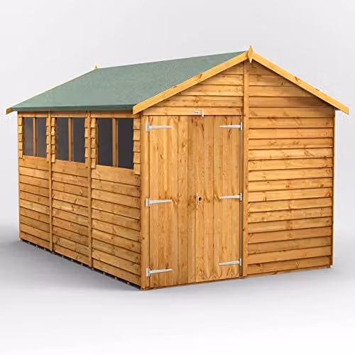 Powersheds Premium Apex Overlap Wooden Shed in Natural Brown with Window and Floor Features