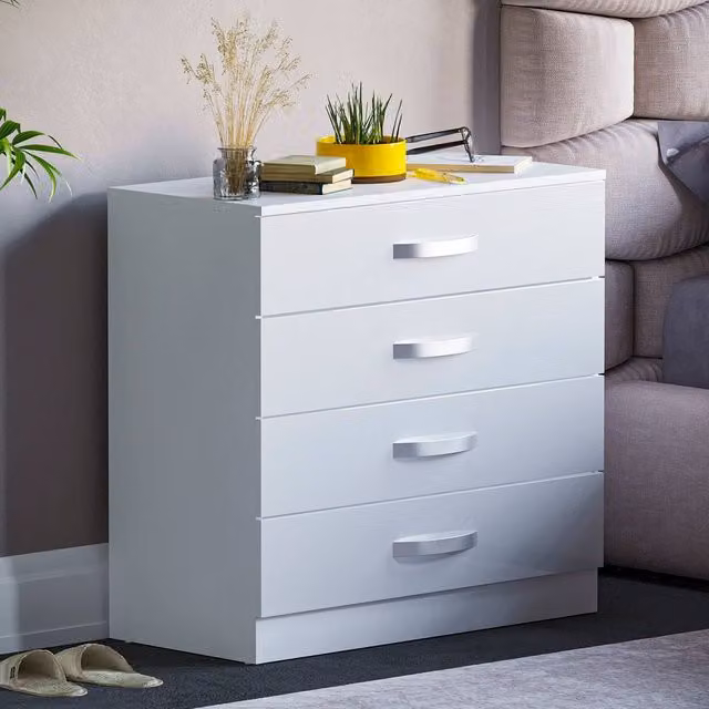 HD Designs Hulio 4 Drawer Chest of Drawers in White Glossy Finish