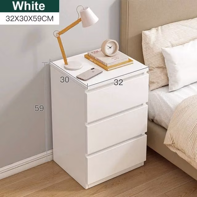SPETLEK 3 Drawer Wood Bedroom Bedside Cabinet in White – 1