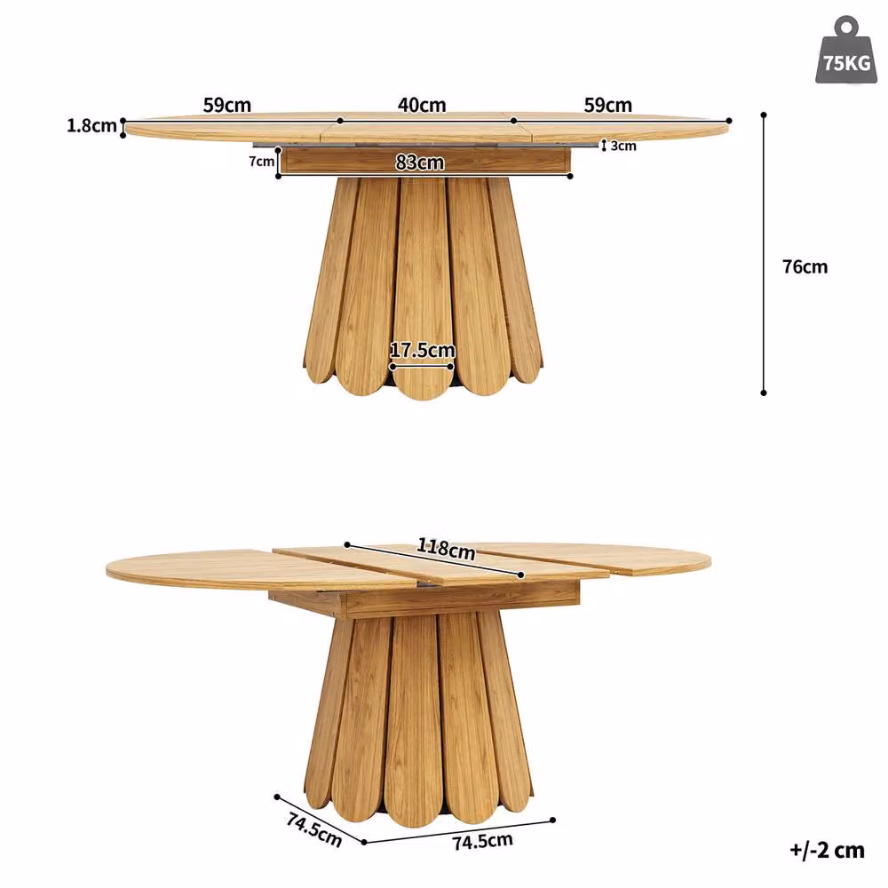 Rolipo Extendable Round to Oval Dining Table in Natural Wood Effect Brown and Beige, W/D/H: 118 x 118 x 76 cm (Extends to 158 cm) – 4