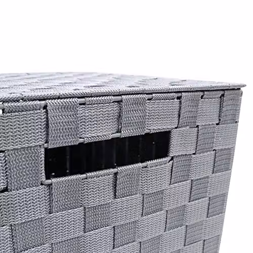 JVL Vichy Square Nylon Laundry Hamper with Handles - Grey, W/D/H: 33 x 34 x 53 cm – 2