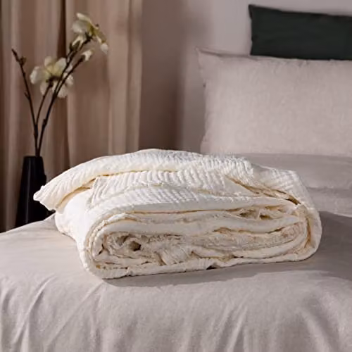 Yard Lark White Cotton Muslin Woven Throw with Fringes, W/D/H: 240 x 260 cm – 3