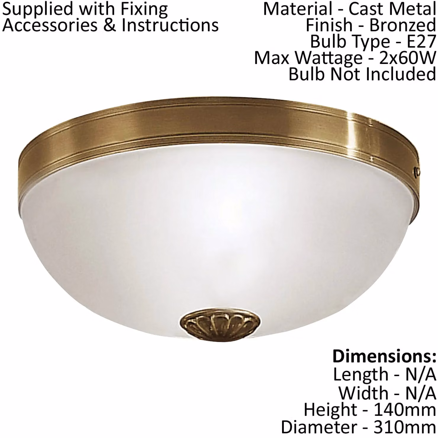 Loops Wall and Ceiling Flush Light with Bronze Shade and White Satin Glass, E27, W/D/H: 31 x 31 x 14 cm – 2