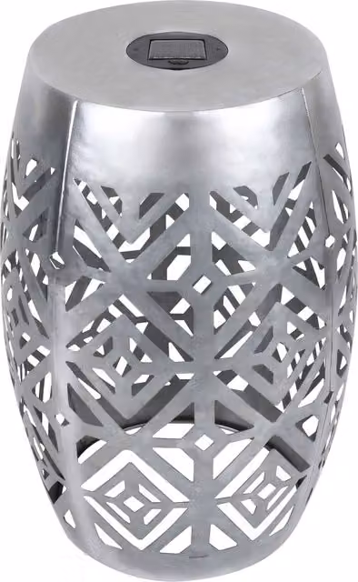 Teamson Home 2-in-1 Metal Round Garden Side Table and Solar Powered LED Lantern in Silver – 1
