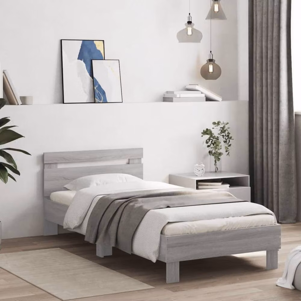 Berkfield Home Durable Bed Frame with Headboard, Grey, W/D/H: 90 x 200 x 70 cm – 2