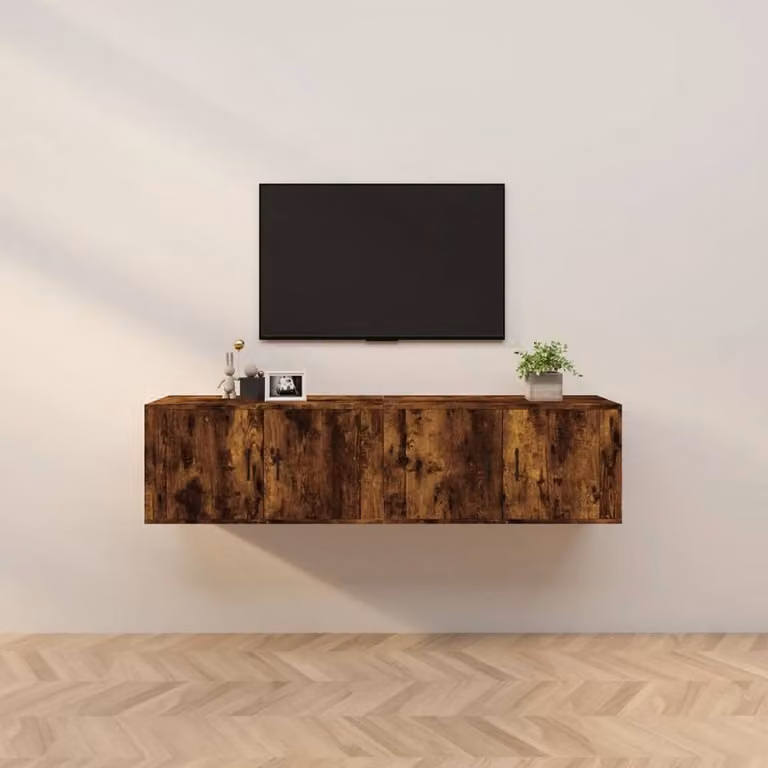 Berkfield Home Set of 2 Wall-mounted TV Cabinets in Smoked Oak Brown, W/D/H: 80 x 34.5 x 40 cm