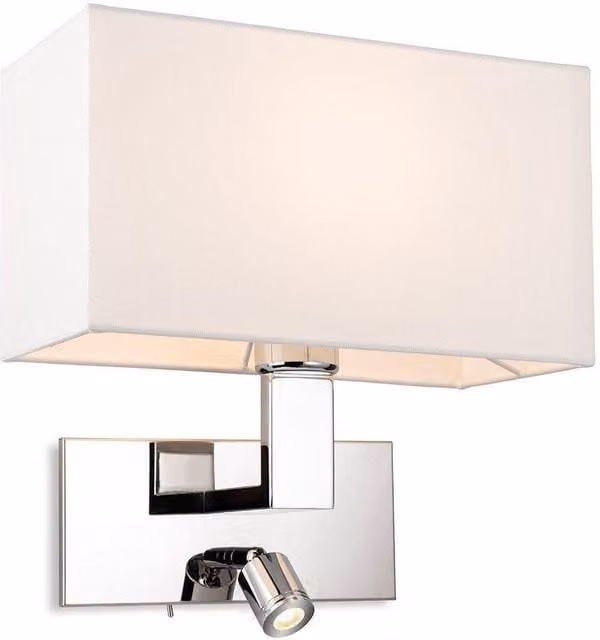 Netlighting Raffles Adjustable Wall Lamp with Switched Reading Light in Chrome and Grey Fabric Shade
