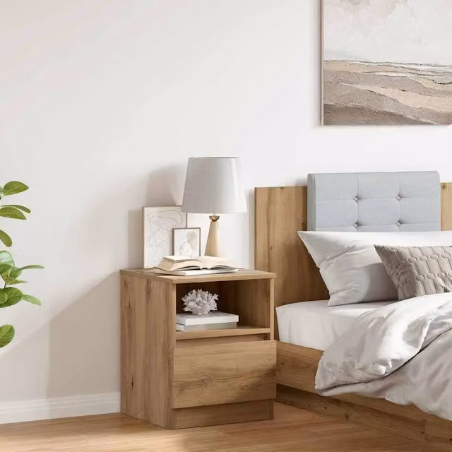 Berkfield Home Classic Bedside Cabinet in Artisan Oak Brown, W/D/H: 40 x 40 x 52 cm