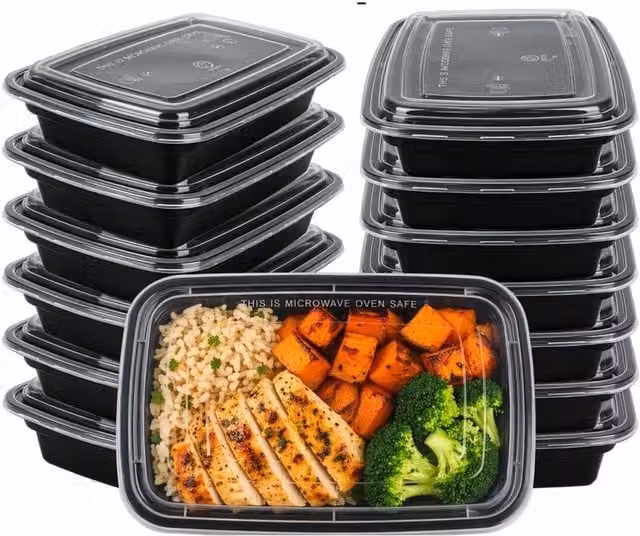 ECONX 20 Pack Black Leakproof and Airtight Plastic Meal Prep Containers with Lids, 16oz Each