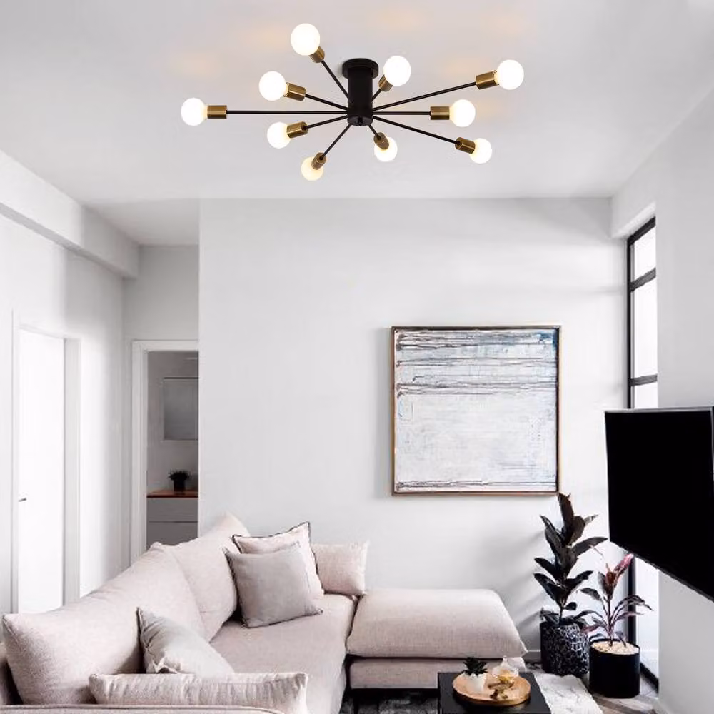 NIVOR Mid Century 10-Light Sputnik Chandelier in Black and Gold/Brass with E27 Ceiling Lamp – 4