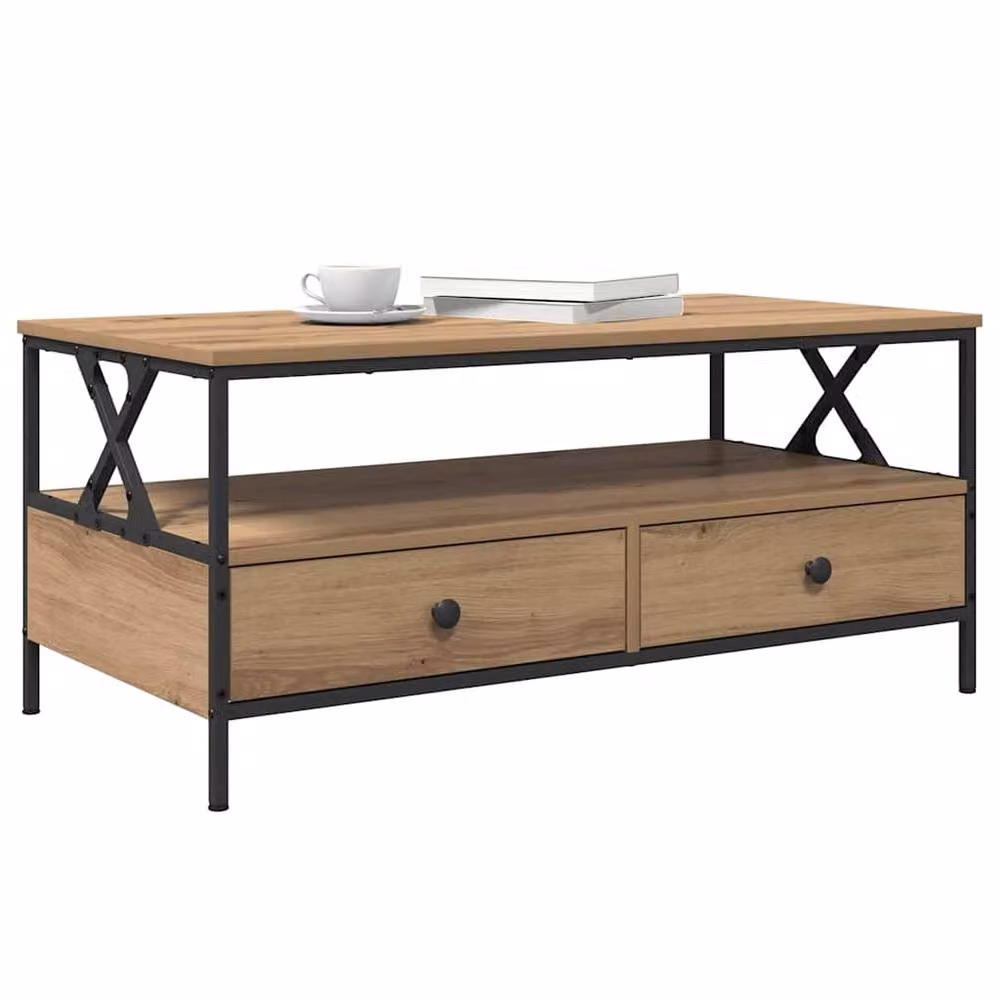 Berkfield Home Artisan Oak Coffee Table, Brown, W: 100 cm, D: 51 cm, H: 45 cm – 3
