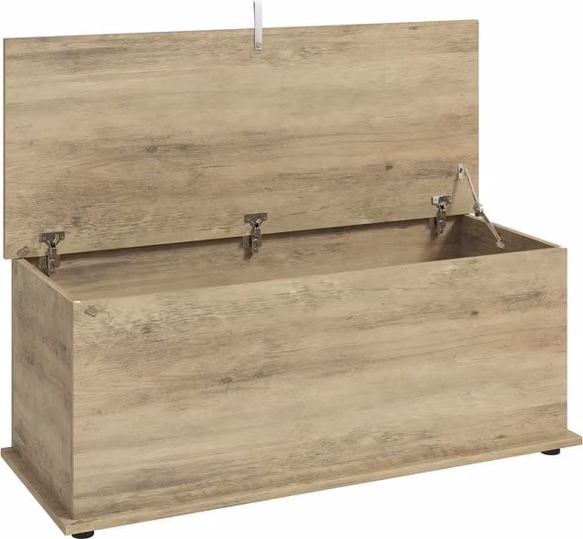 HOMCOM Grey Wood Storage Chest Bench Trunk with Safety Lid, W: 100 cm, D: 40 cm, H: 40 cm