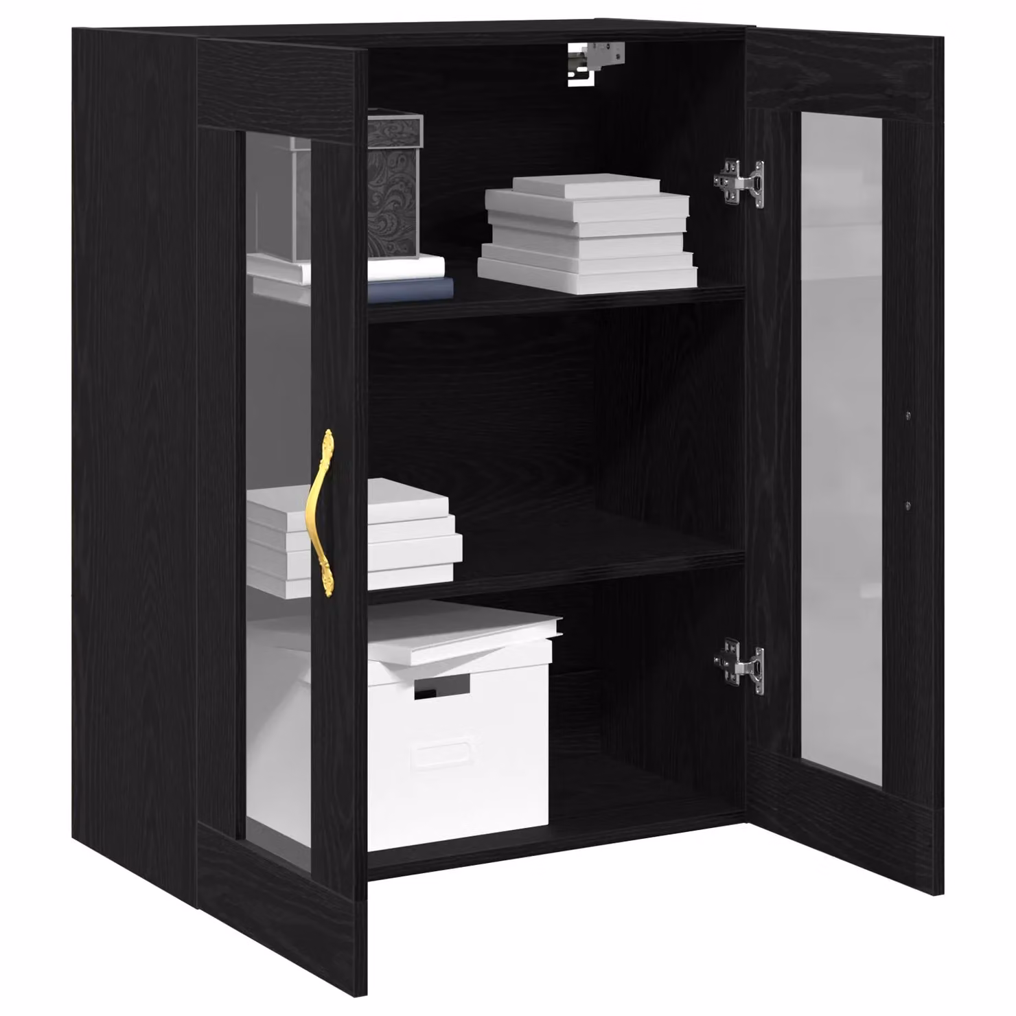 Berkfield Home Wall-Mounted Modern Cabinet with Glass Doors in Black Oak, W/D/H: 69.5 x 34 x 90 cm – 3