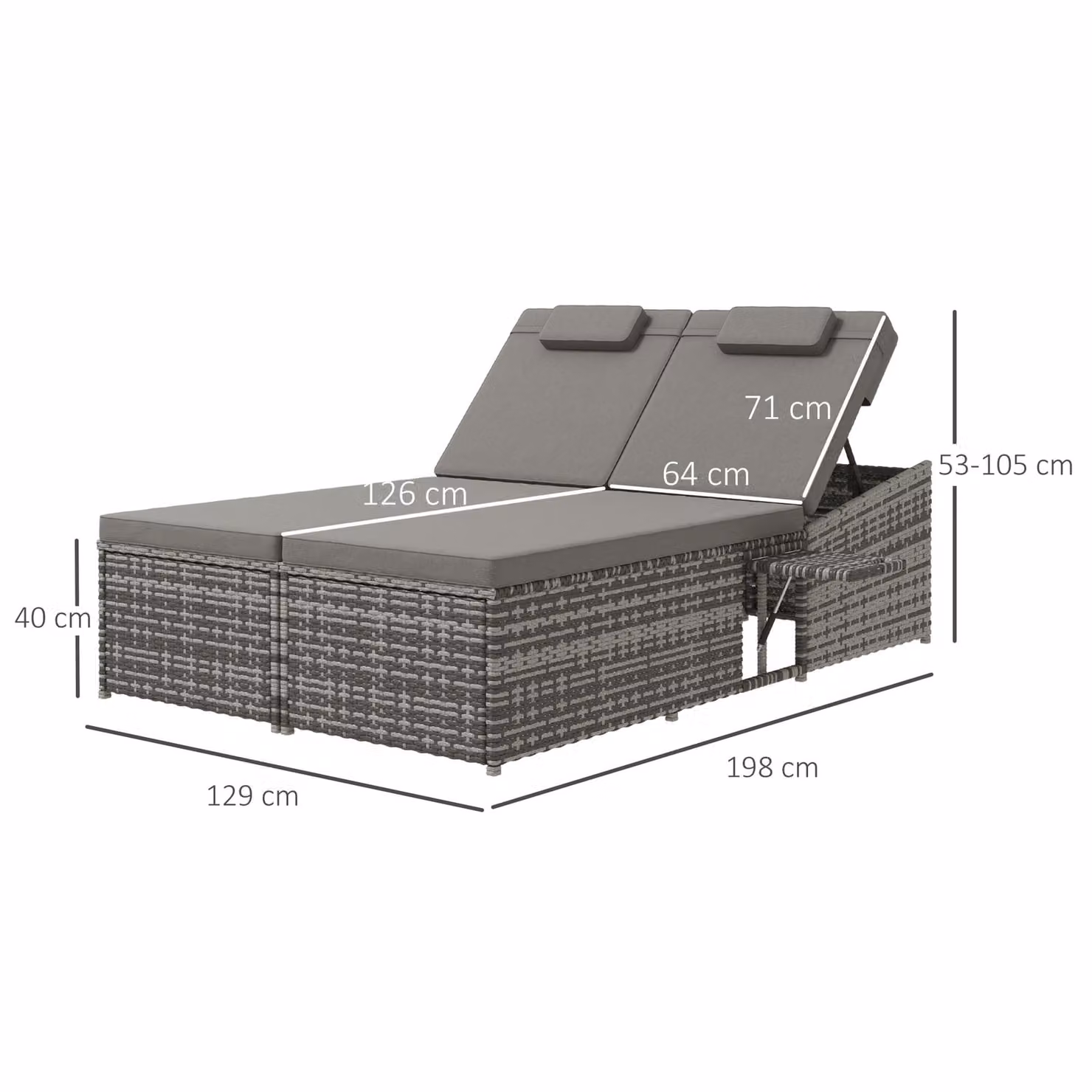 Outsunny 2 Seater Modern Rattan Day Bed with Fire Retardant Cushions in Grey – 3