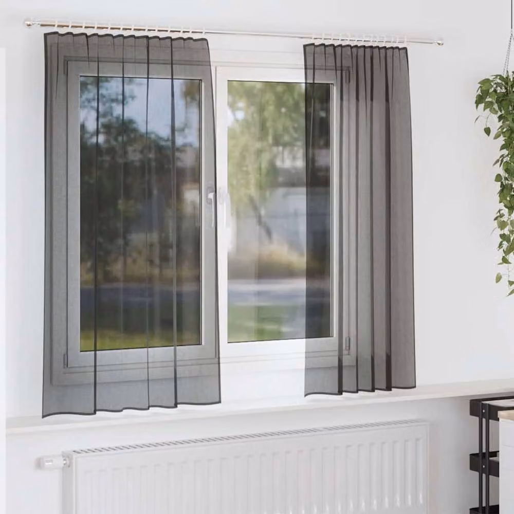 Berkfield Home Black Transparent Voile Fabric Curtains with Rod Pockets, 2 Pack – 2