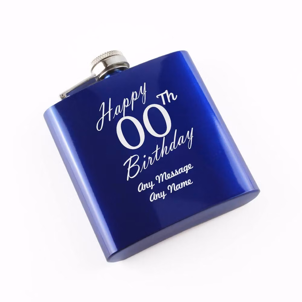 Uniqueful Personalised Blue Stainless Steel Men's Hip Flask, 6oz – 2