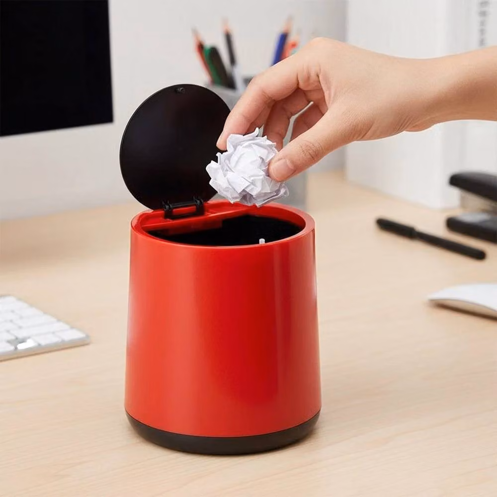 KORVIXA Red and Black Touch Desktop Mini Bin with Lid Cover – 4