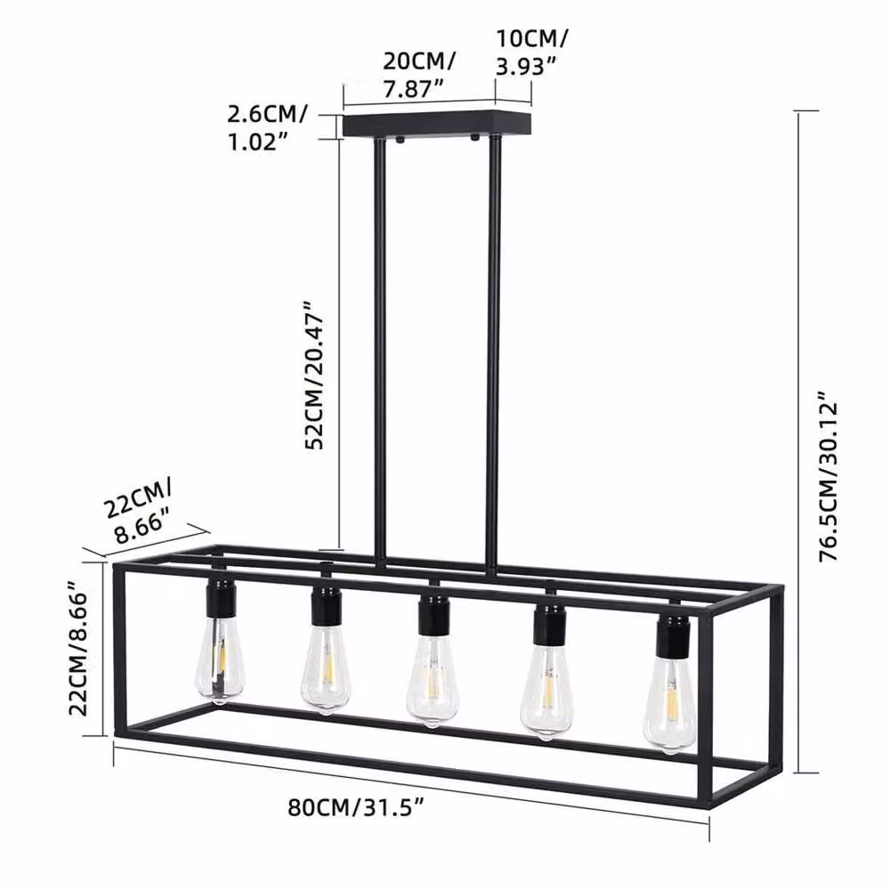 FORGEVIO Industrial Metal Linear Chandelier Light in Black – 2