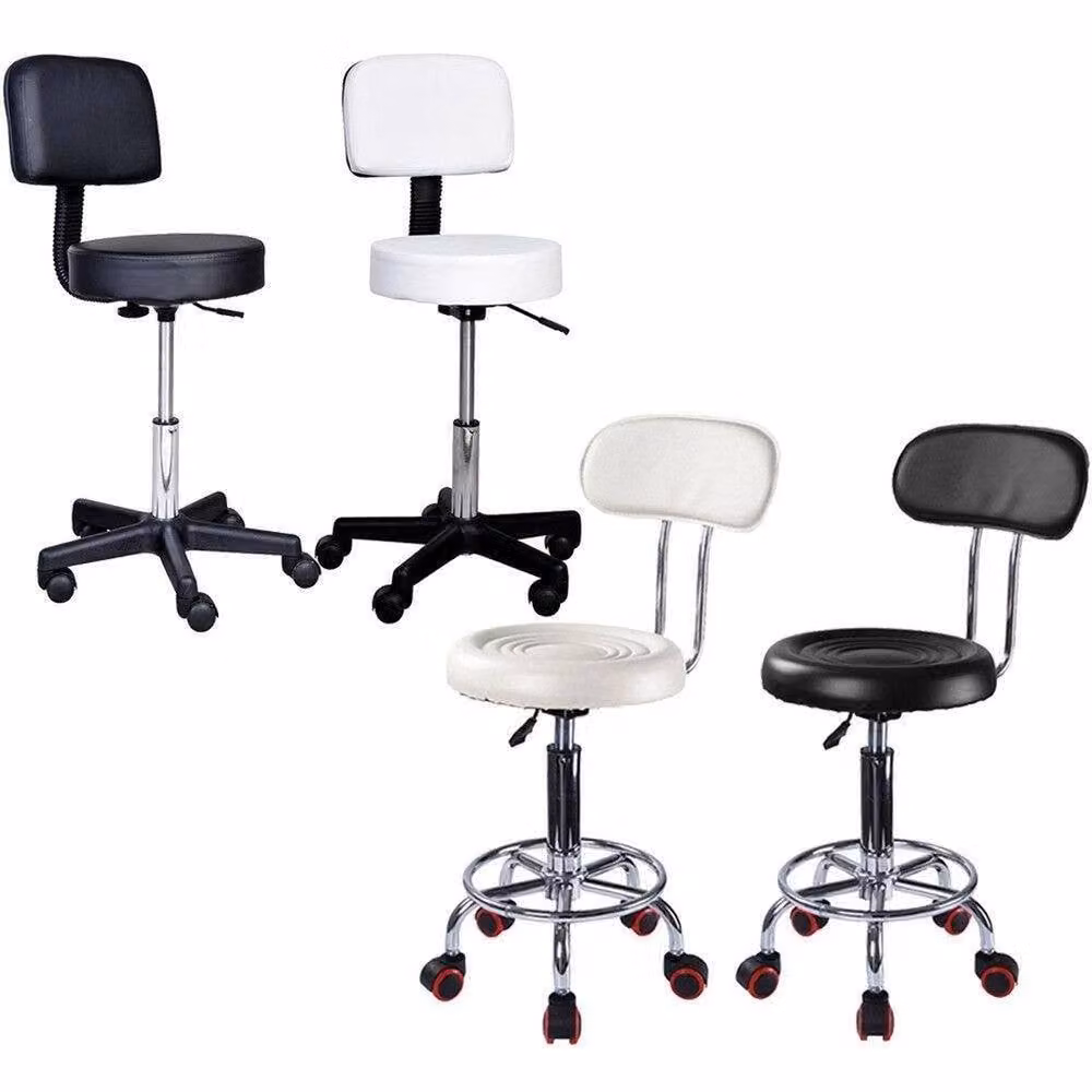 Kelvenix White Salon Stool Hairdressing Styling Chair with Synthetic Leather and Castors – 1
