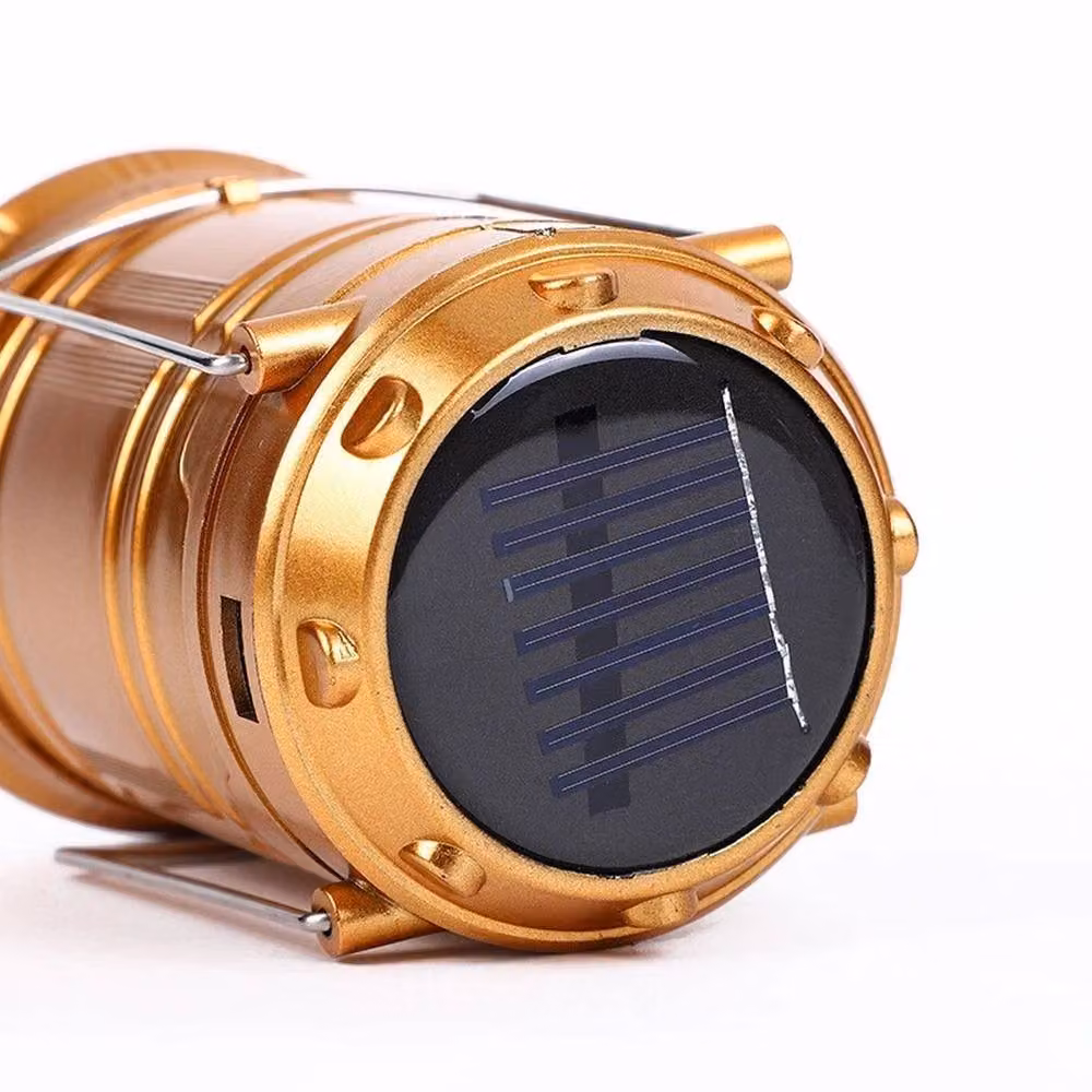 NESTLUNE Gold Vintage Solar LED Camping Lantern with Warm White Light and Adjustable Settings – 3