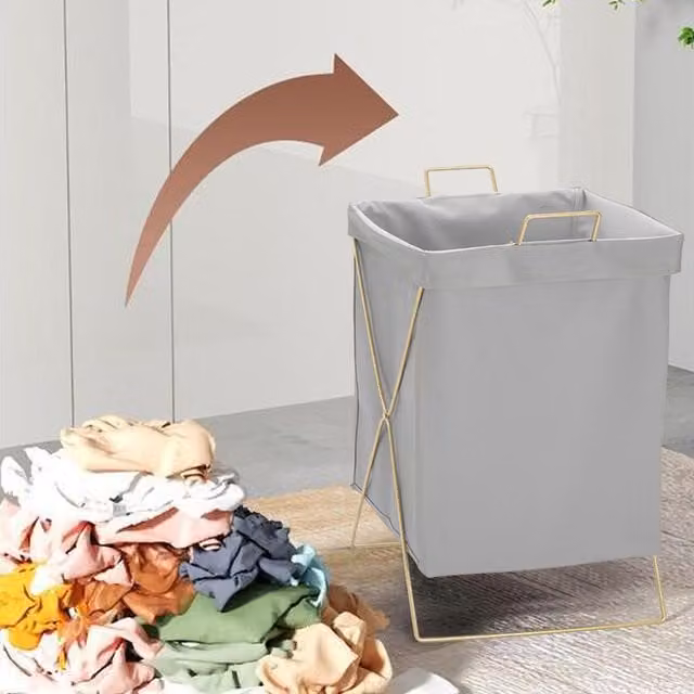Livingandhome Collapsible Waterproof Laundry Storage Basket with Handles in Grey