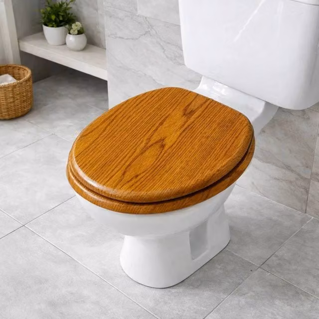 Spot On Dealz Oval Oak Wood Toilet Seat in Brown, Diameter: 45.72 cm – 1