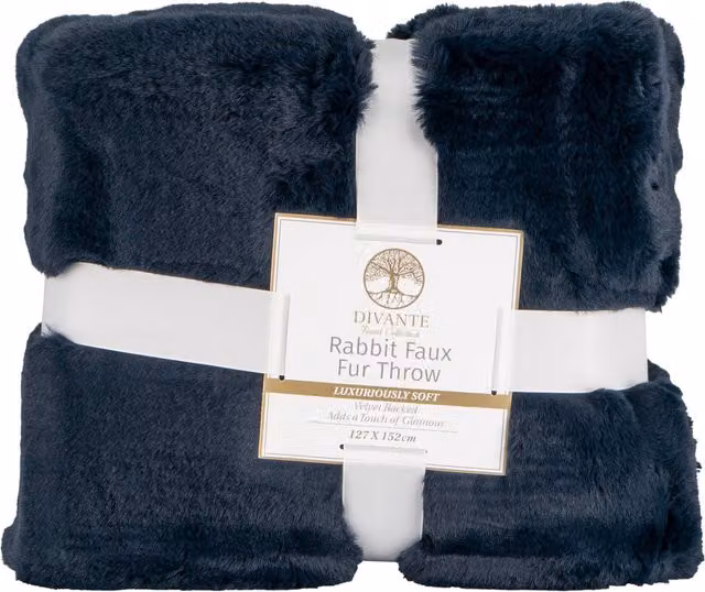 Divante Blue Faux Fur Rabbit Throw, 127 x 127 cm