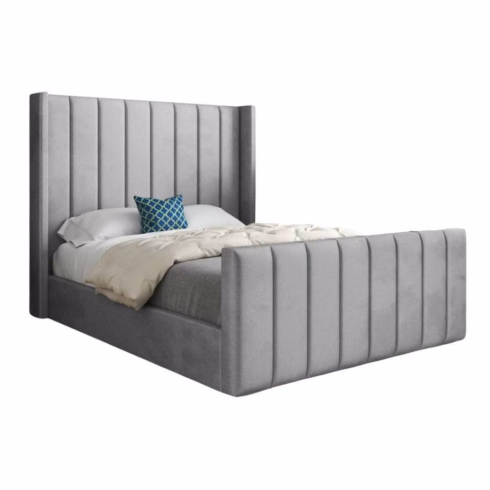 Casani Sherburn Upholstered Designer Bed Frame in Grey Soft Velvet, Size: Double (W: 140 cm, L: 200 cm) – 3