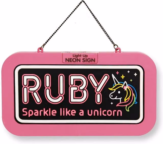 History & Heraldry Ruby Pre-personalised Light-Up Neon Bedroom Sign in Pink