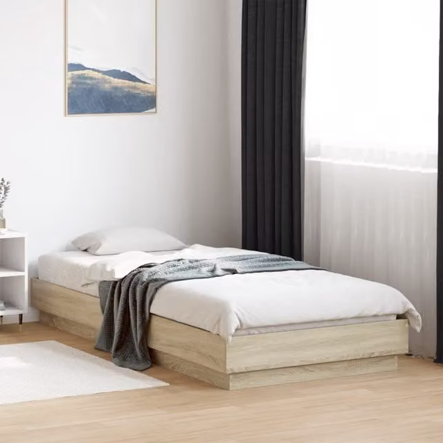Berkfield Home Sonoma Oak Bed Frame in Brown, W/D/H: 100 x 200 cm
